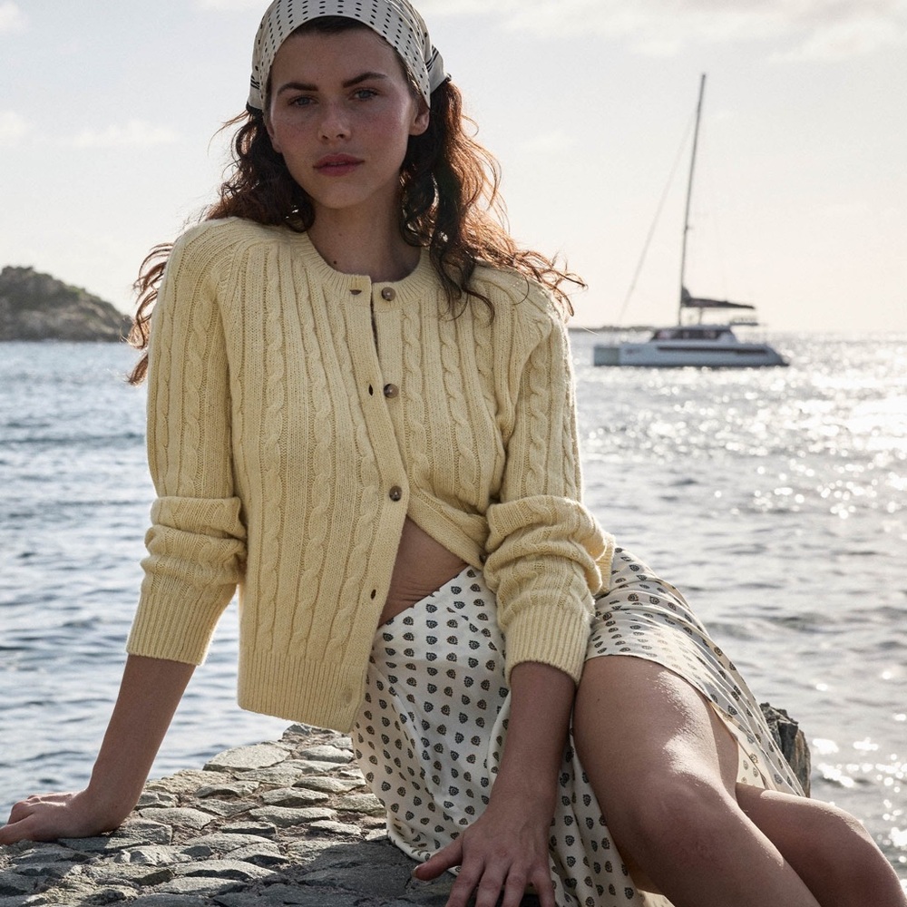 Doen Yellow Cable Knit Cardigan
